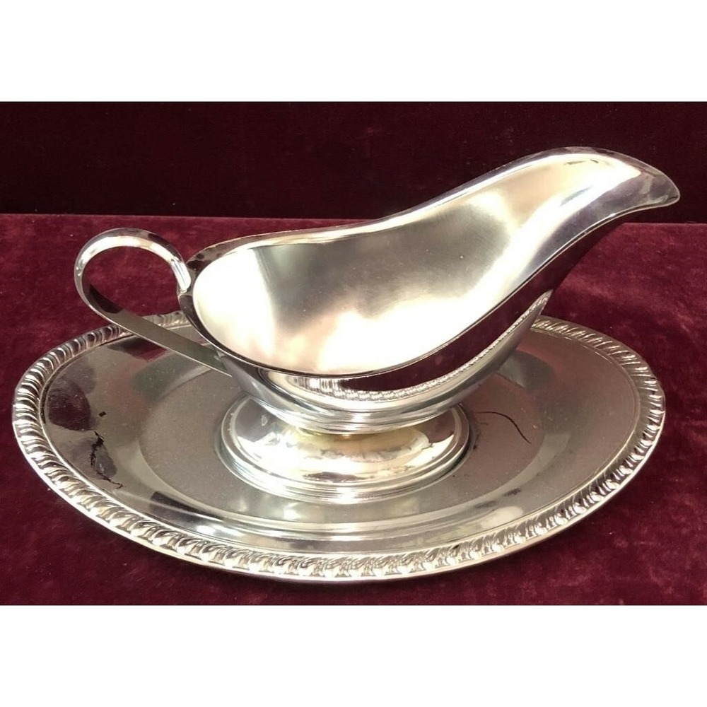 Irvinware‎ Vintage Chrome Plated Gravy Boat and Plate